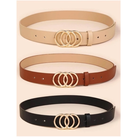 Vegan leather Circle Buckle Minimalist Belt - Picture 2 of 3